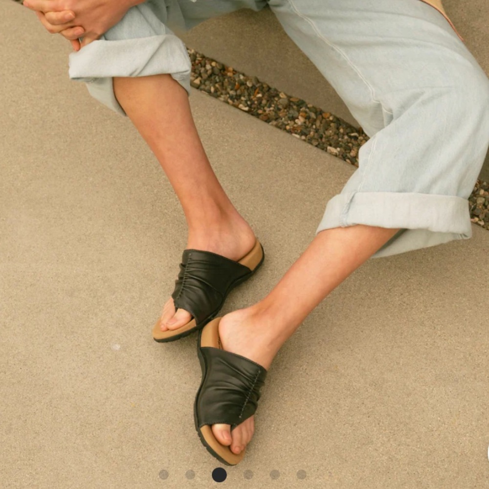 Black Leather Taos Slide Sandals